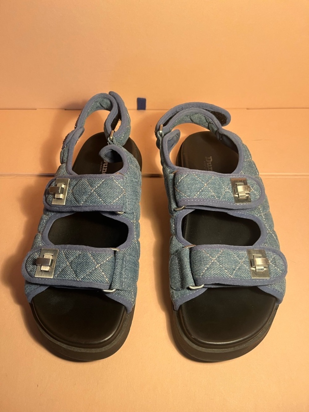 Women’s  Quilted Light Blue Adjustable Strap sandals / DUNE London brand size 39
